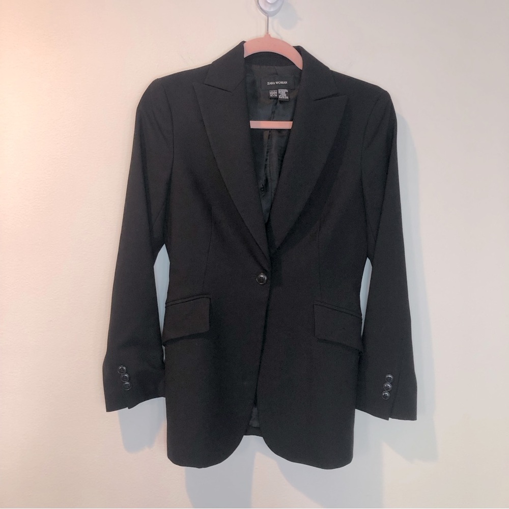 Zara classic blazer notched lapel one button black women’s 4